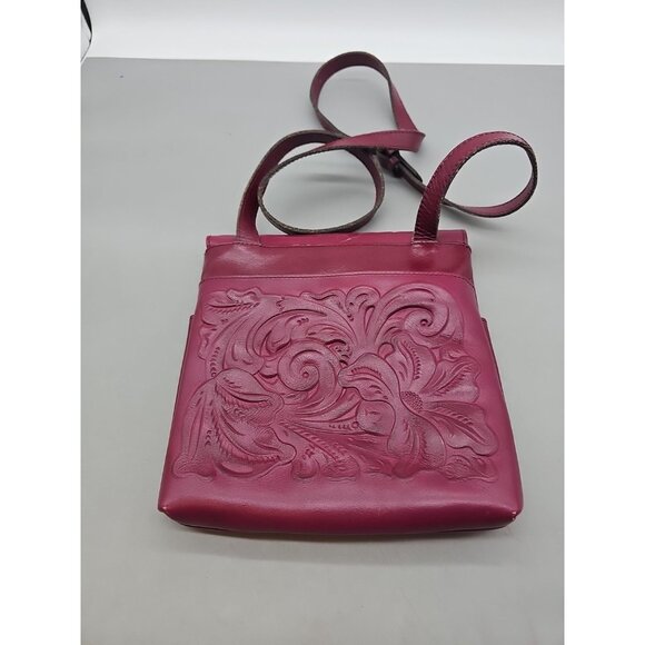 Patricia Nash Granada Tooled Genuine Leather Crossbody Florence Burgundy - Picture 5 of 10